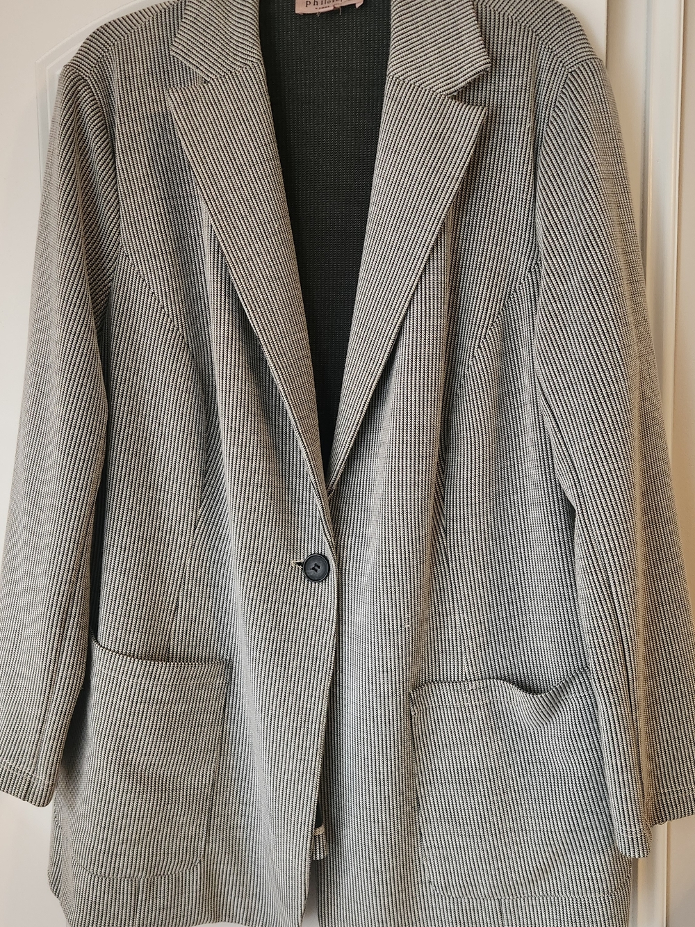Philosophy Narrow Black and White Pinstripe Single-Button Blazer